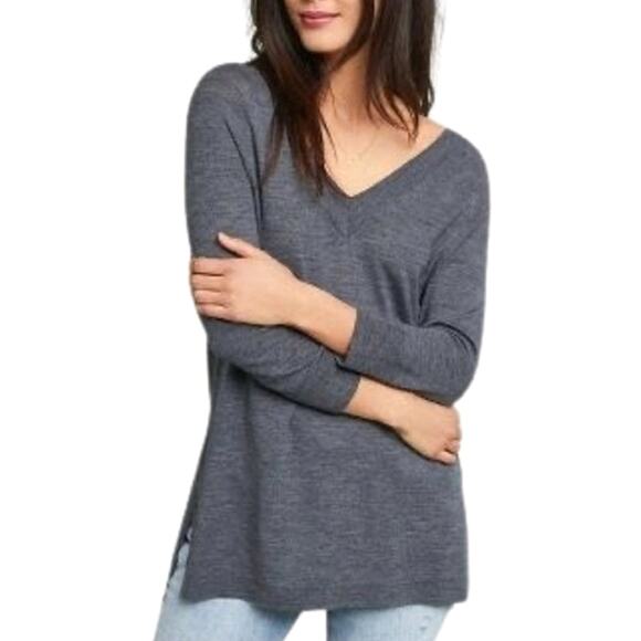 Anthropologie Moth V Neck V Back Merino Wool Gray Pullover Tunic Sweater Size M - Picture 1 of 14